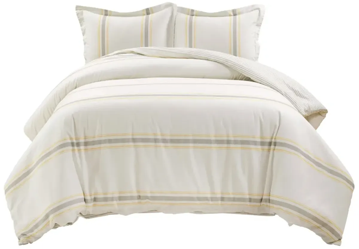 Farmhouse Stripe Reversible Oversized Cotton Duvet Cover  3Pc Set