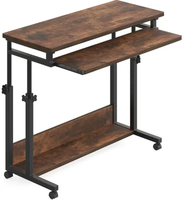 Portable Desk for Sofa and Bed, Height Adjustable Laptop Table Small Standing Desk Rolling Computer Cart with Keyboard Tray on Wheels for Home Office