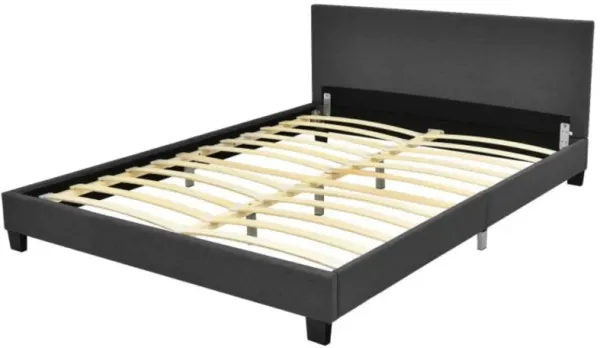 Queen Upholstered Platform Bed Frame with Linen Headboard Wood Slat