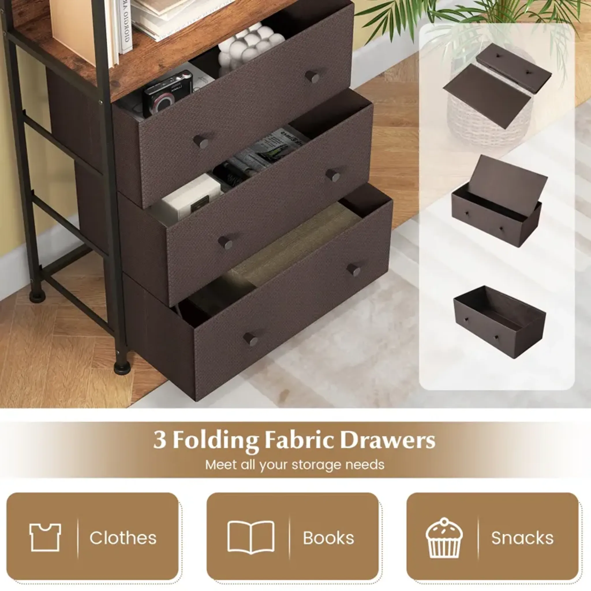 Chest Of Fabric Drawer With 3 Folding Fabric Drawers And Anti Tipping ...