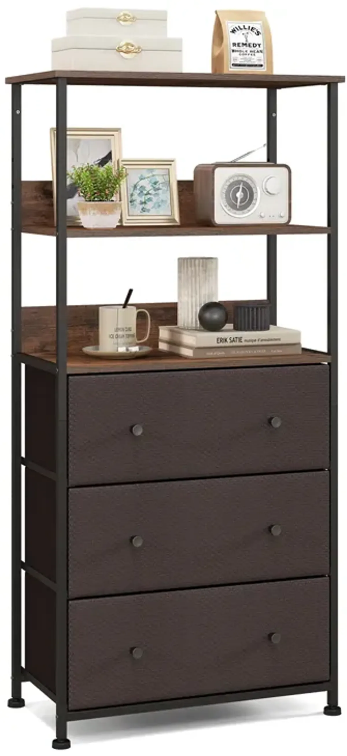 Chest of Fabric Drawer with 3 Folding Fabric Drawers and Anti-tipping Devices-Brown