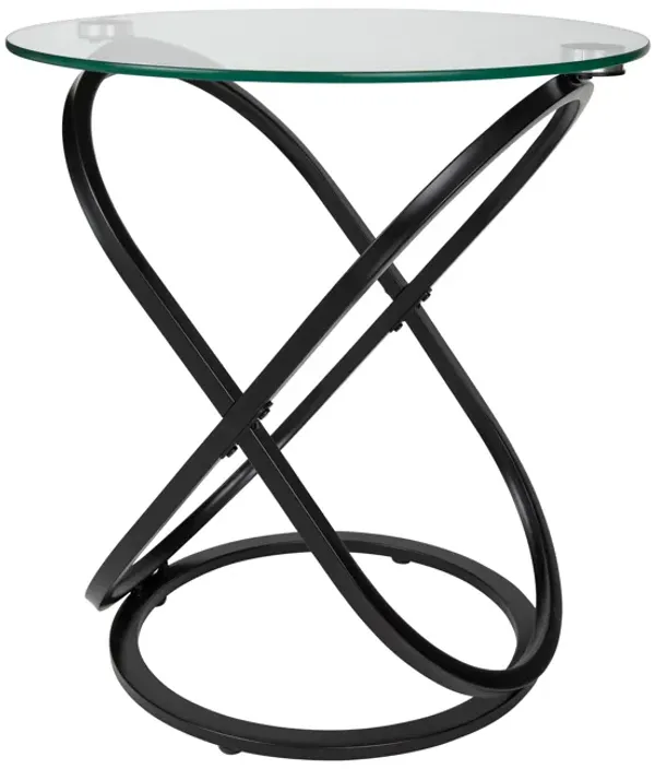 Galaxy Tempered Glass Round End Table with Cross Base Metal Frame