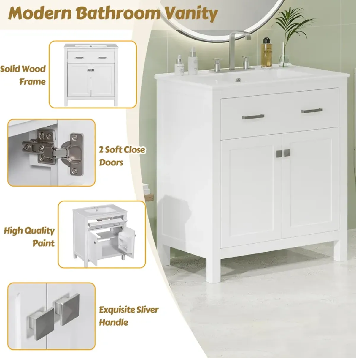 Merax Modern Bathroom Vanity with Ceramic Sink