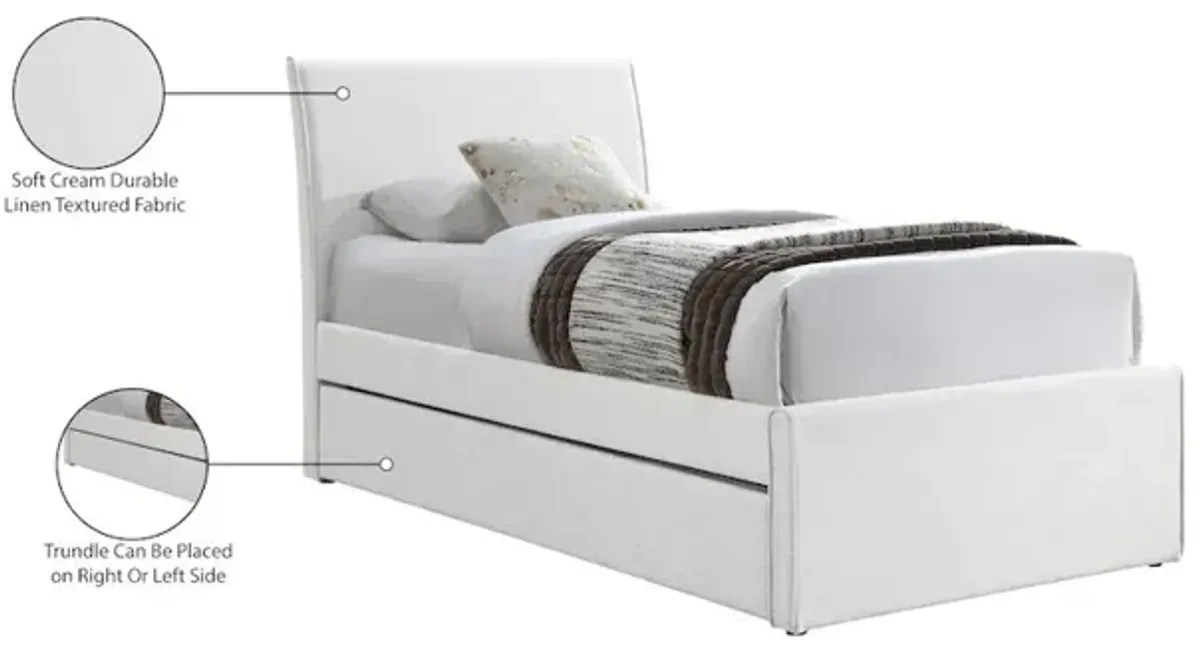 Meridian Furniture Myles Cream Linen Textured Fabric Twin Trundle Bed