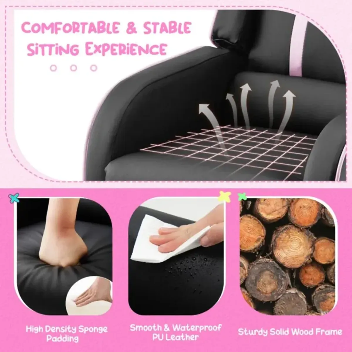 Hivvago Kids Recliner Chair with Side Pockets and Footrest