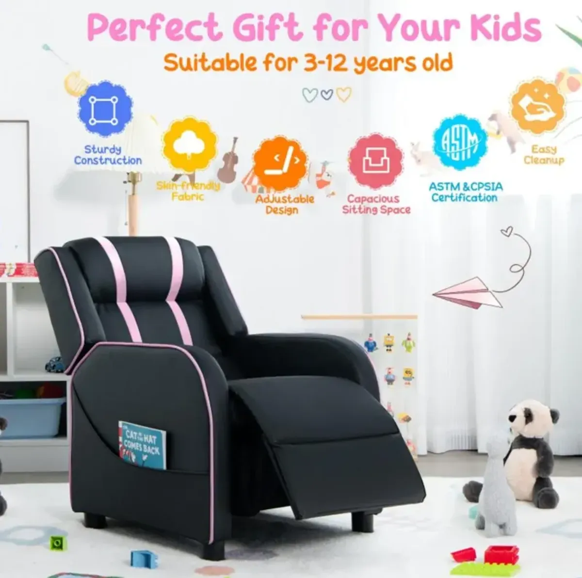 Hivvago Kids Recliner Chair with Side Pockets and Footrest