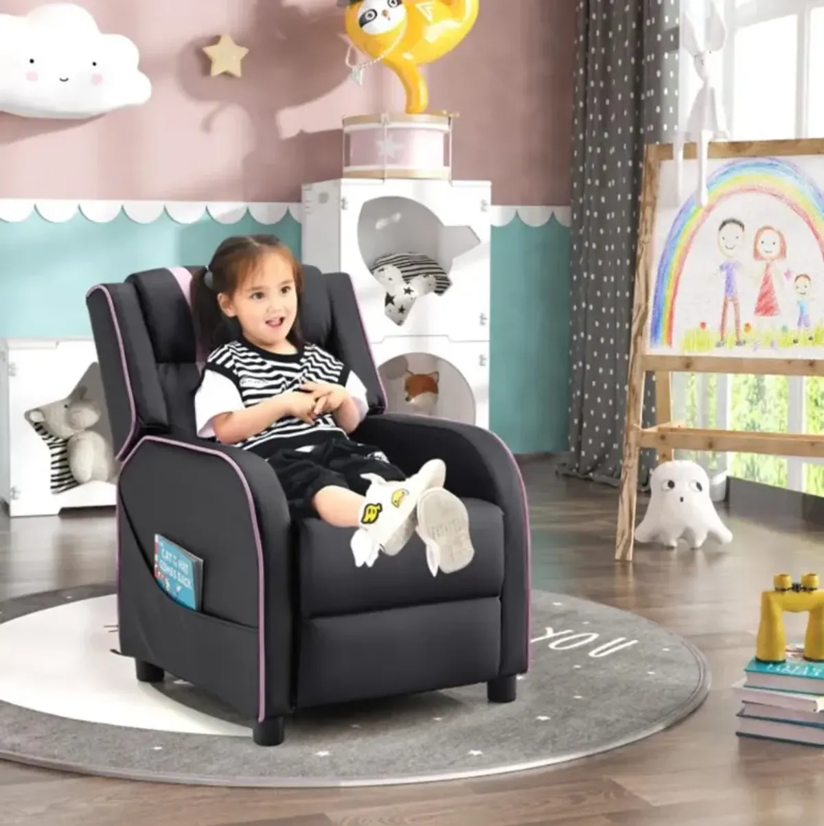 Hivvago Kids Recliner Chair with Side Pockets and Footrest