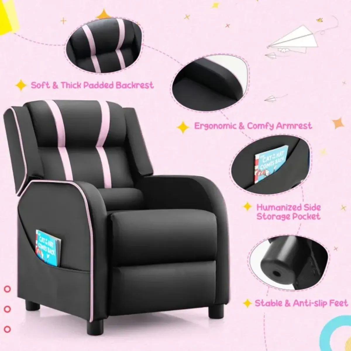 Hivvago Kids Recliner Chair with Side Pockets and Footrest
