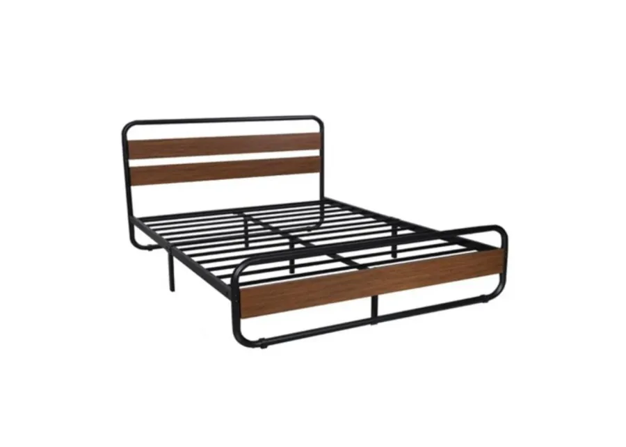 QuikFurn Full Heavy Duty Industrial Modern Metal Wood Platform Bed Frame with Headboard