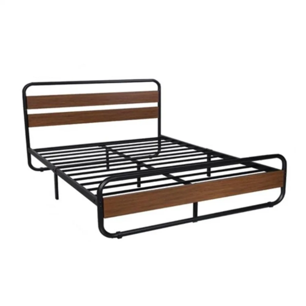 QuikFurn Full Heavy Duty Industrial Modern Metal Wood Platform Bed Frame with Headboard