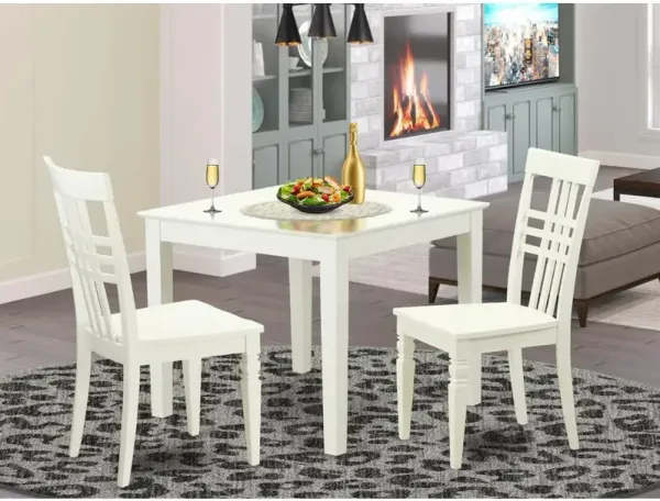 3 PC Kitchen Table and 2 Wood Dining Chairs in Linen White