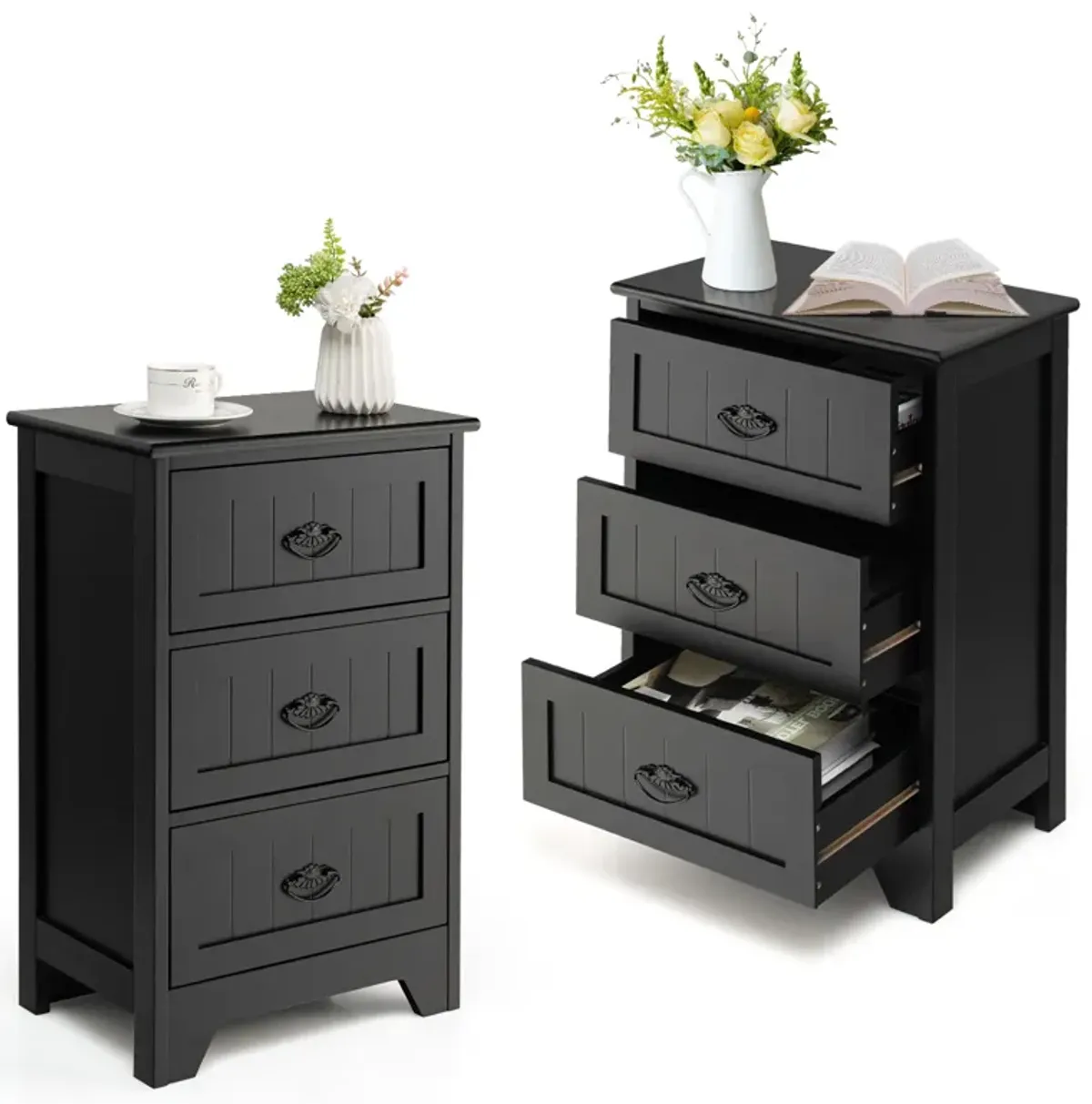 3 Drawers End Storage Wood Side Nightstand