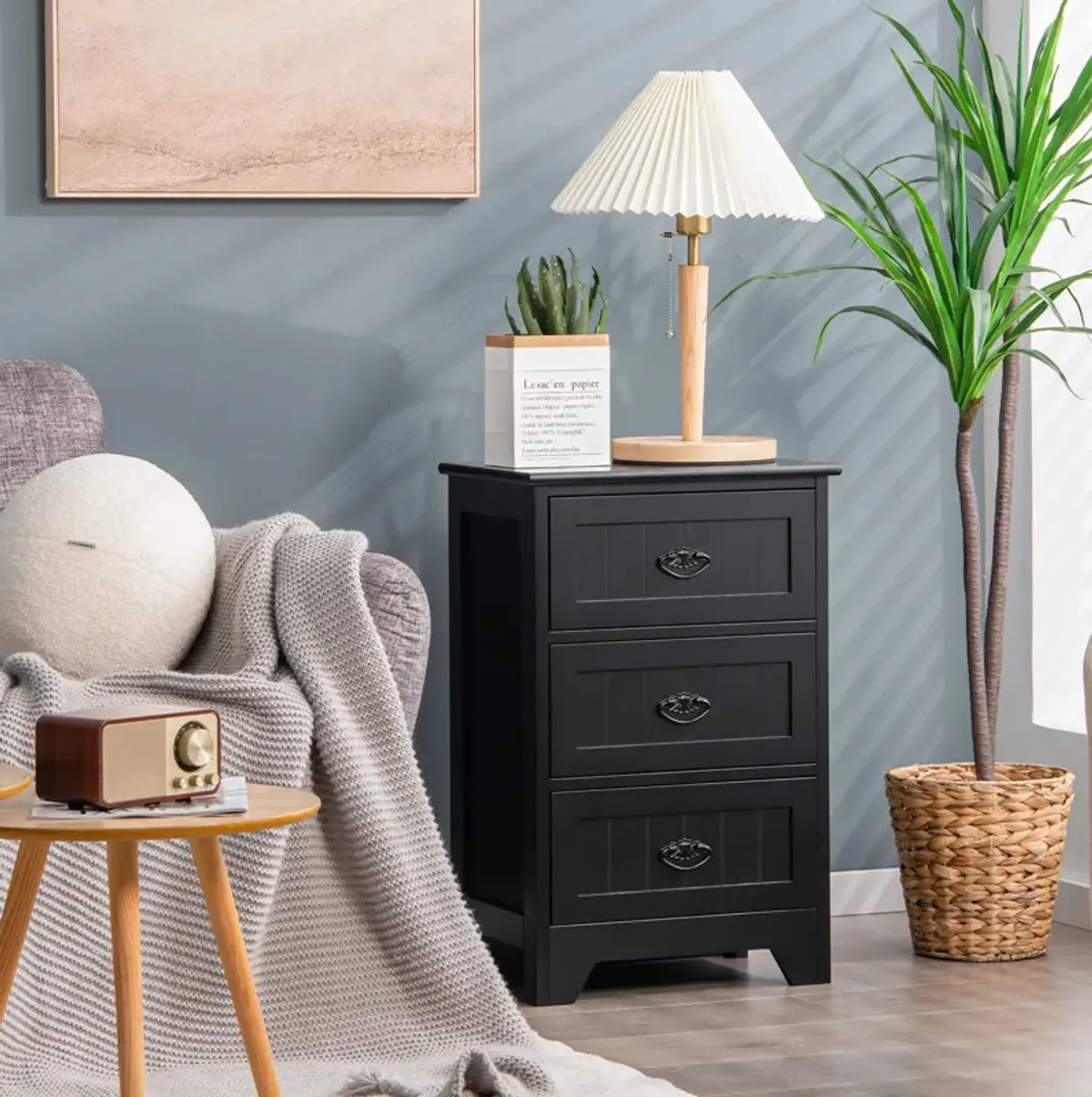 3 Drawers End Storage Wood Side Nightstand