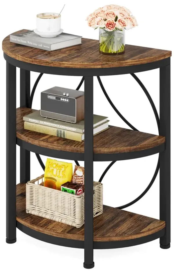 Half Moon Side Table, 3 Tier Half Circle End Table with Metal Frame, Modern Half Moon Table, Half Round Accent Table for Living Room, Bedroom, Small Spaces, Deck Boxes