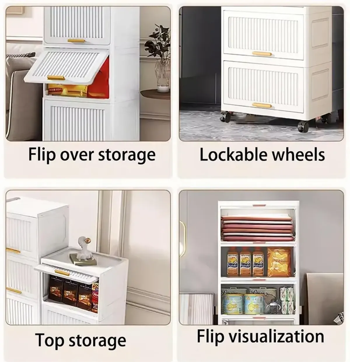 Side Wide 5-Layers Flip Open Storage Box With Wheels, Movable Storage Cabinet, Kitchen Shelf, Movable Storage Island, Home Organization, Wardrobe Storage Box