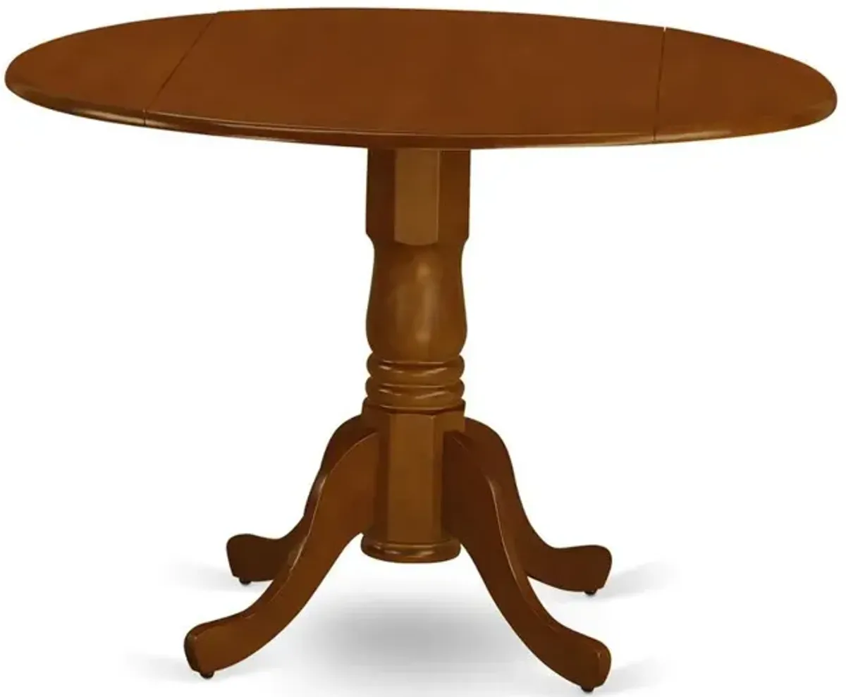 Dublin Round Table with two 9" Drop Leaves in Saddle Brown Finish