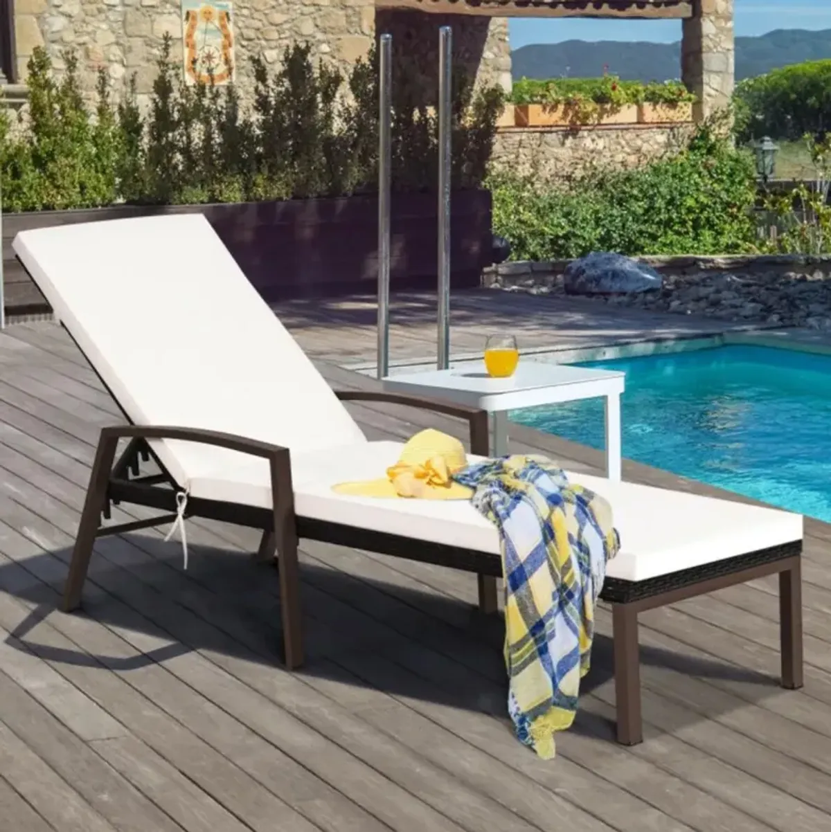 Hivvago Outdoor Adjustable Reclining Patio Rattan Lounge Chair with Adjustable Backrest