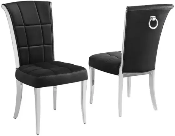 Best Quality Furniture Black Velvet Side Chairs With Silver Base And A Decorative Back Ring (Set Of 2)