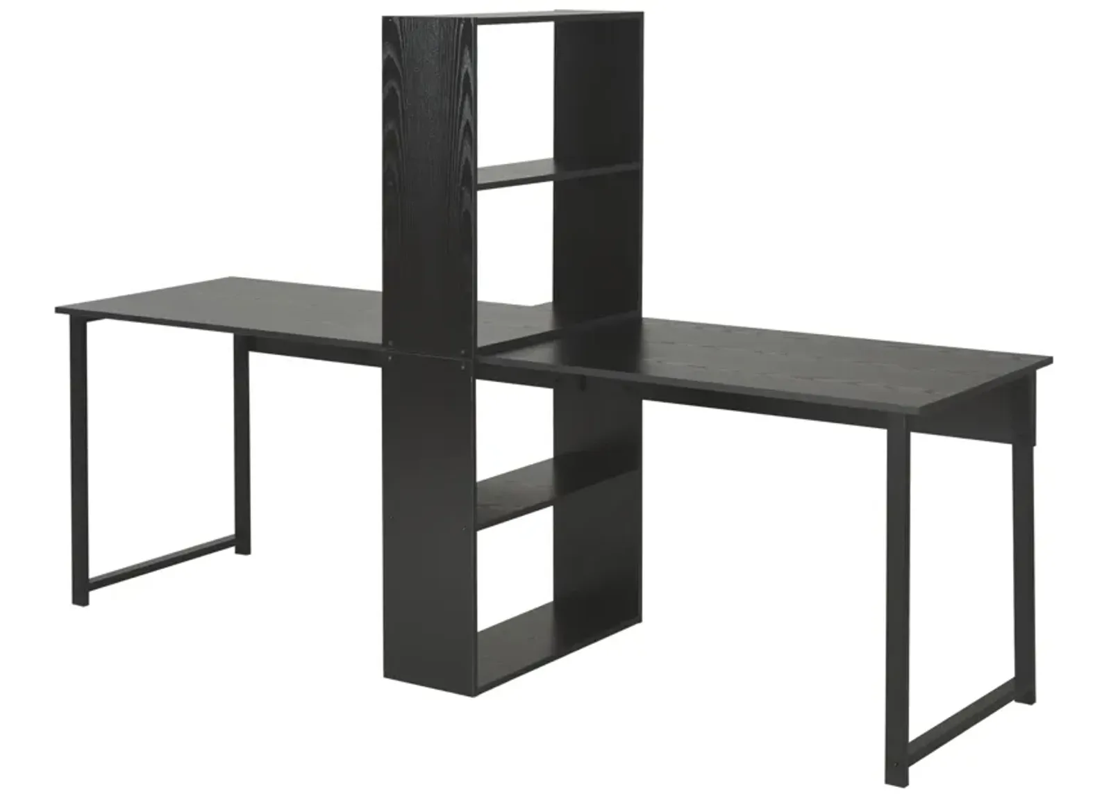 Black Shared Workspace: Extra Long 2-Person Desk with Bookshelf