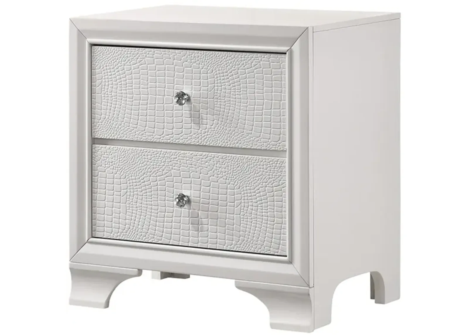 Nightstand with Textured Pattern and 2 Drawers, White-Benzara