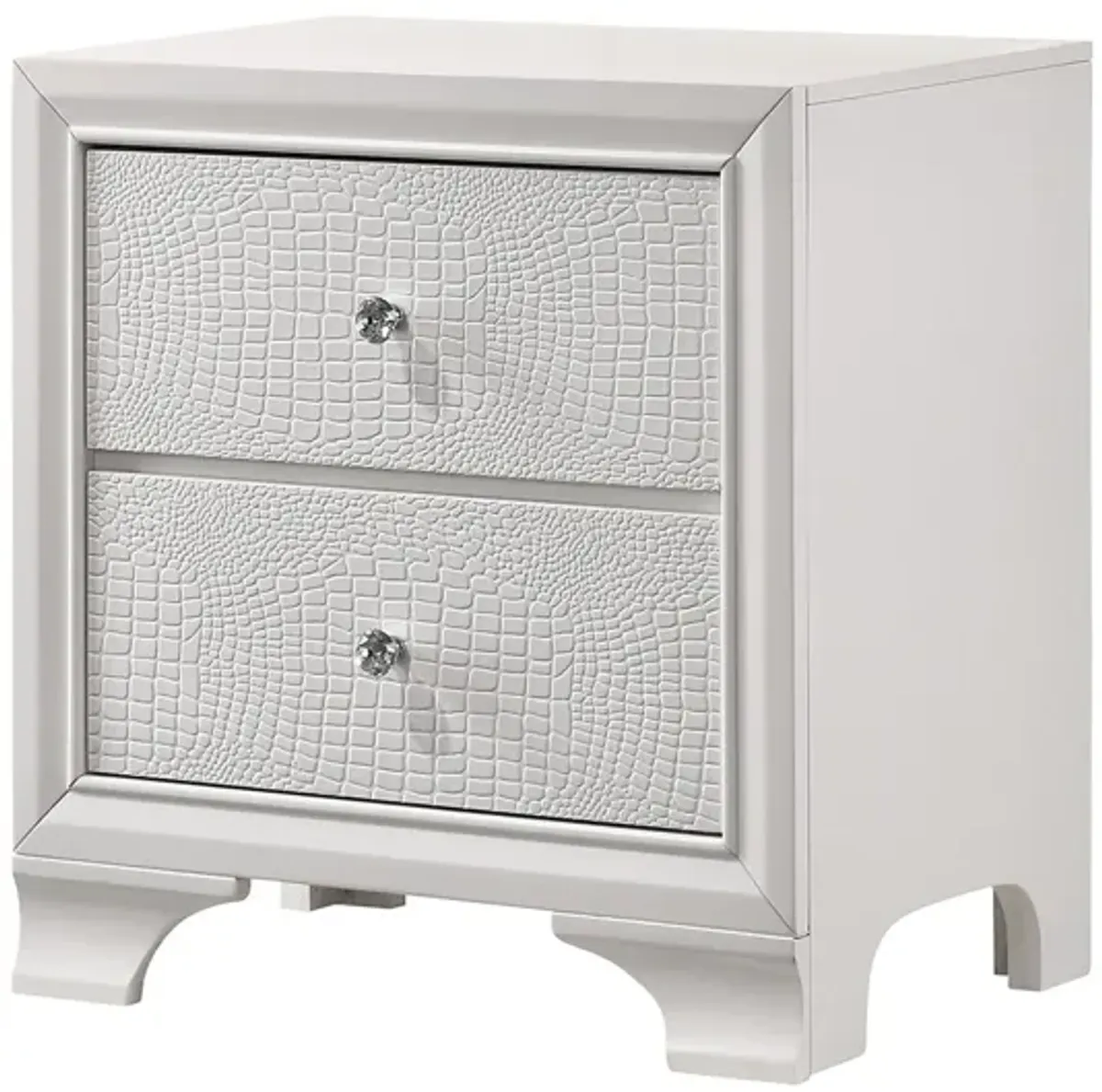 Nightstand with Textured Pattern and 2 Drawers, White-Benzara