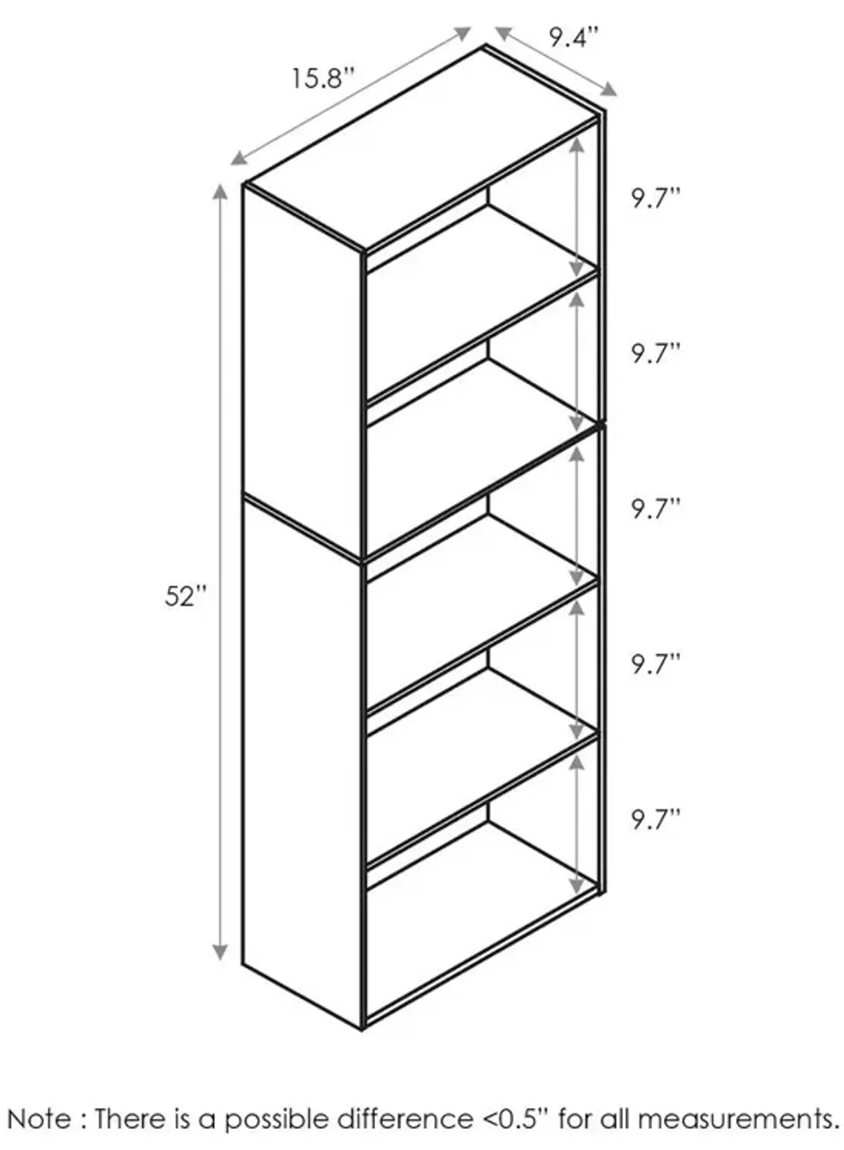 Furinno Luder 5-Tier Reversible Color Open Shelf Bookcase - White