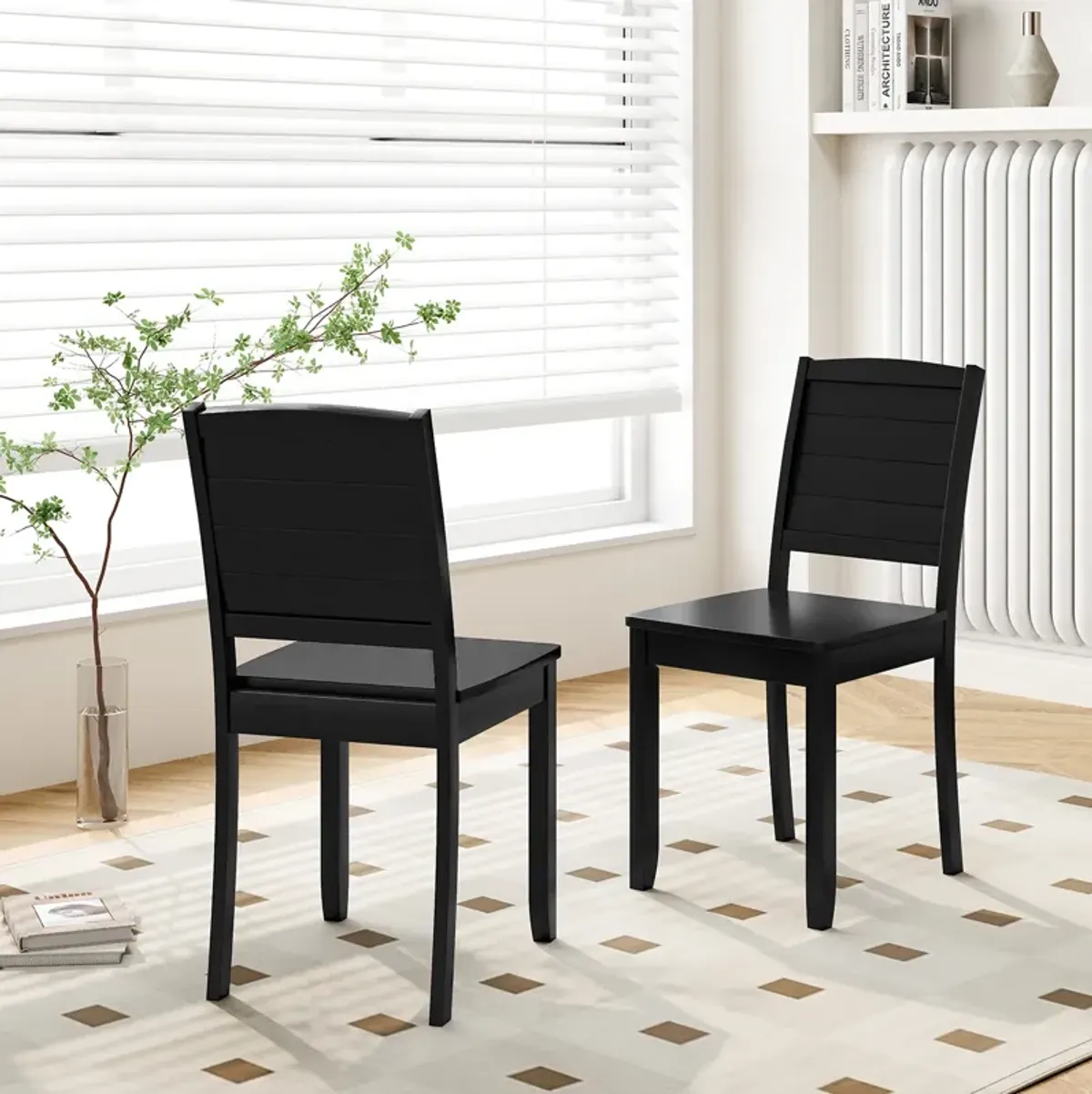 Wood Dining Chair Set of 2 Armless Kitchen Chairs with Rubber Wood Legs