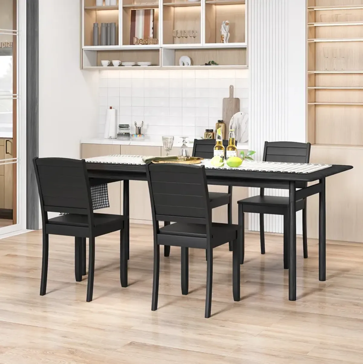 Wood Dining Chair Set of 2 Armless Kitchen Chairs with Rubber Wood Legs