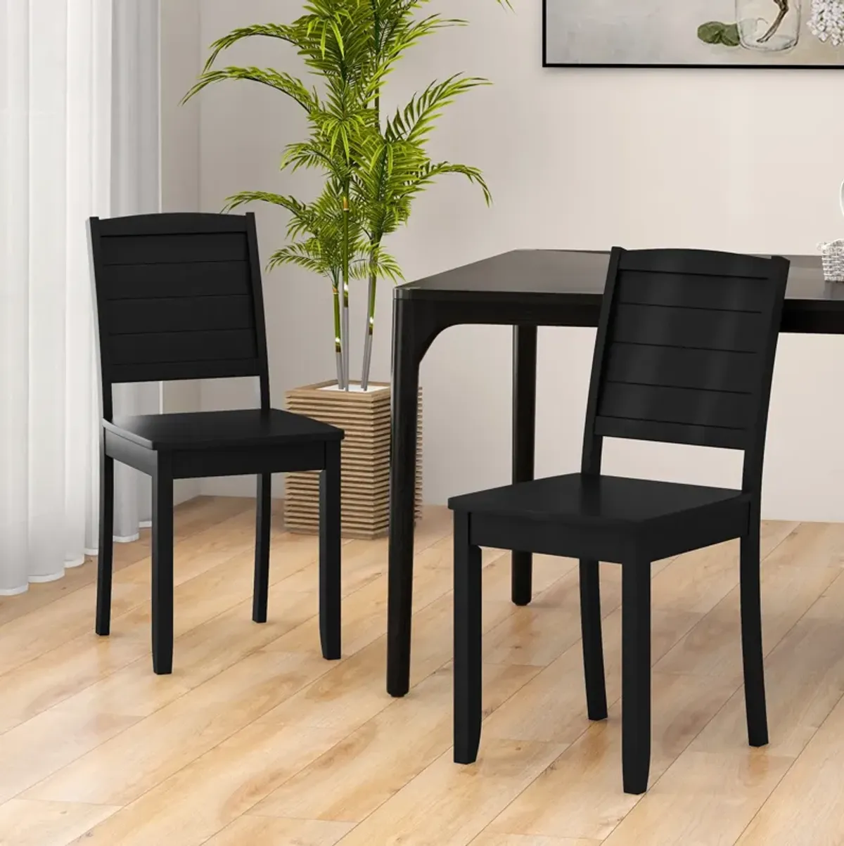 Wood Dining Chair Set of 2 Armless Kitchen Chairs with Rubber Wood Legs