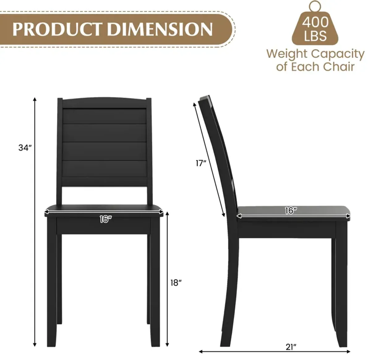 Wood Dining Chair Set of 2 Armless Kitchen Chairs with Rubber Wood Legs