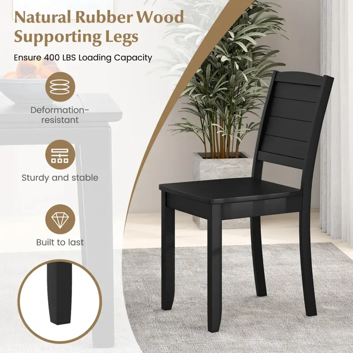 Wood Dining Chair Set of 2 Armless Kitchen Chairs with Rubber Wood Legs