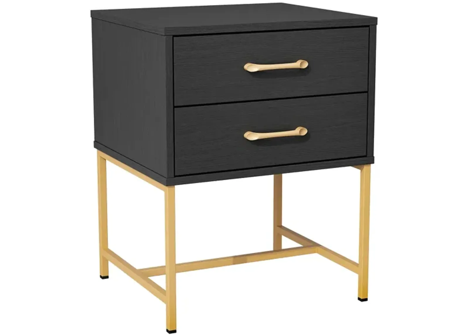 2-Drawer Black Gold Wood Nightstand With Metal Legs, Side Table Bedside Table 22.8"H x 17.7"W x 15.7"D