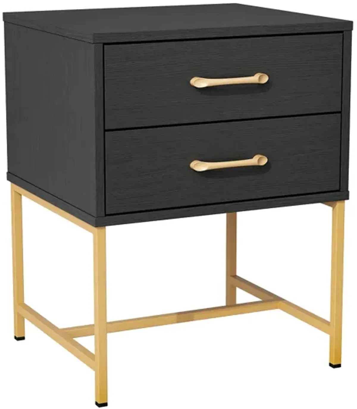 2-Drawer Black Gold Wood Nightstand With Metal Legs, Side Table Bedside Table 22.8"H x 17.7"W x 15.7"D