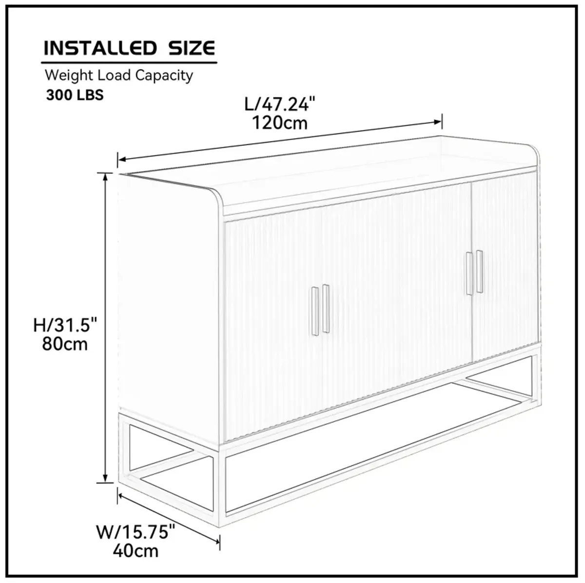 Modern Kitchen Buffet Storage Cabinet Cupboard Gloss With Metal Legs For Living Room Kitchen (Black)