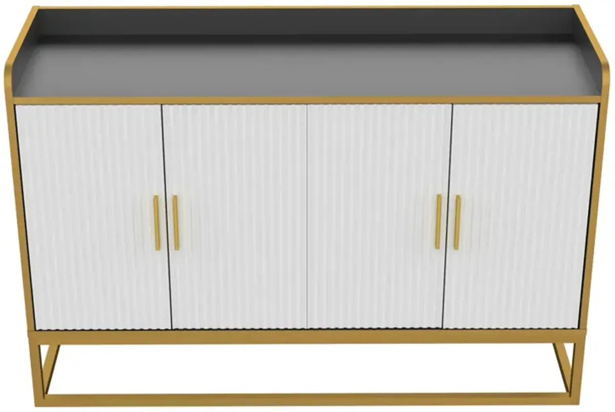 Modern Kitchen Buffet Storage Cabinet Cupboard Gloss With Metal Legs For Living Room Kitchen (Black)