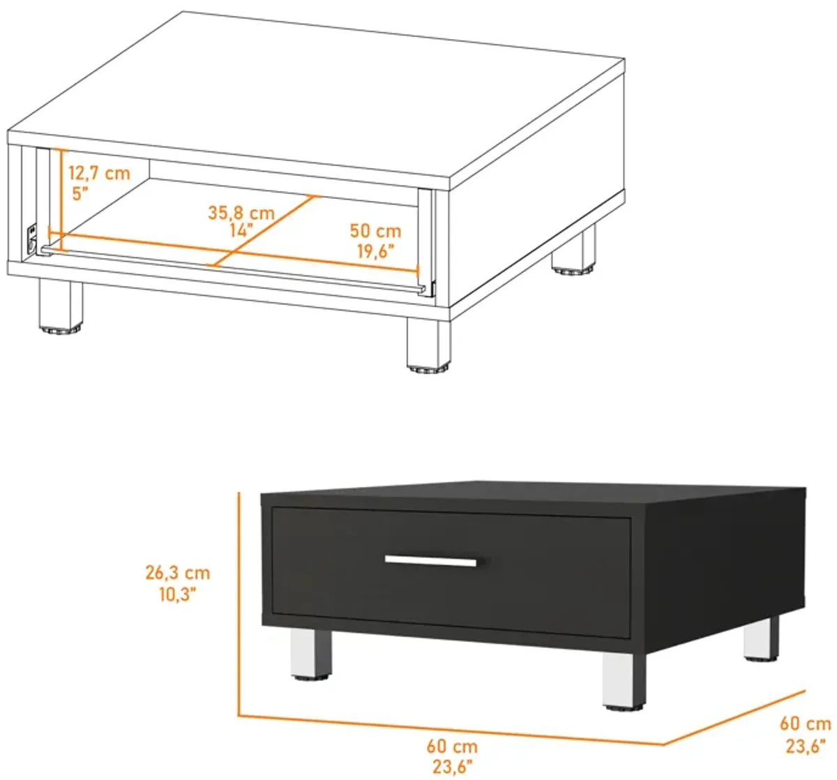 Myers Coffee Table, Four Legs, One Drawer