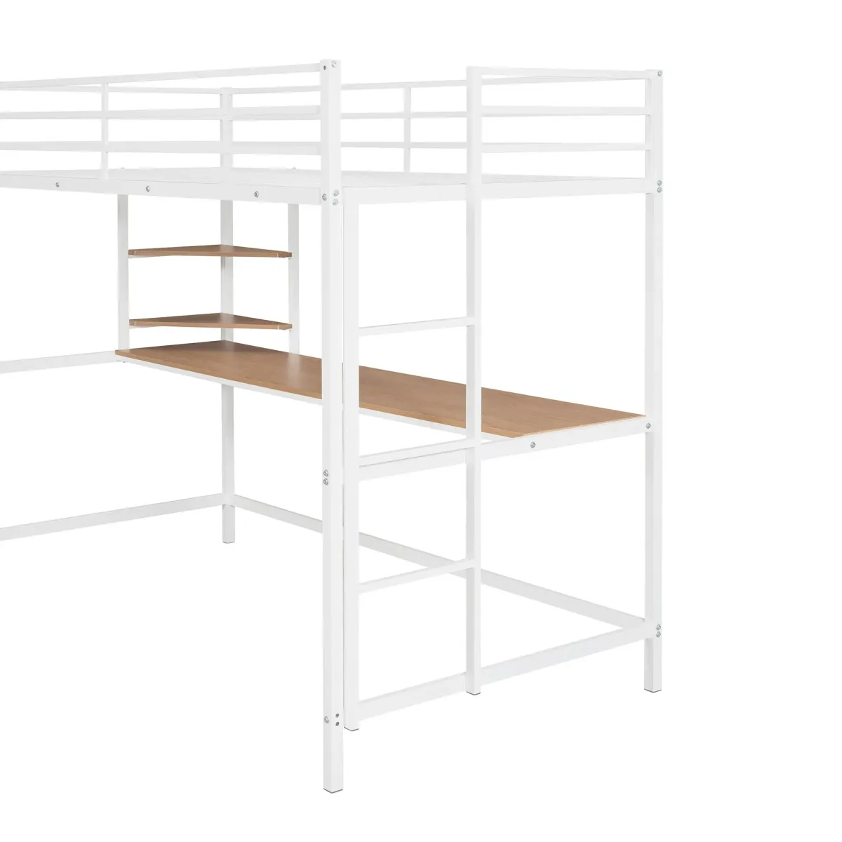 Metal Loft Bed with Desk and Shelf, Space-Saving Workstation for Kids & Teens