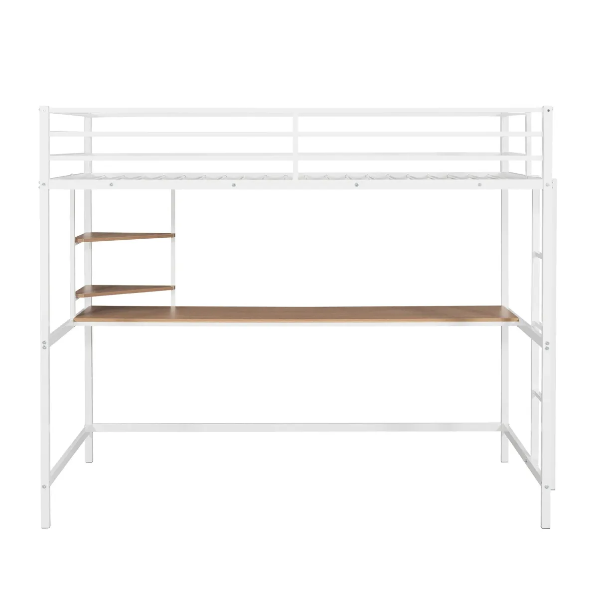 Metal Loft Bed with Desk and Shelf, Space-Saving Workstation for Kids & Teens