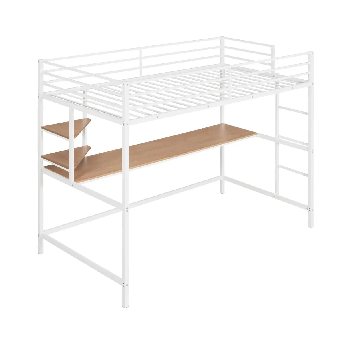 Metal Loft Bed with Desk and Shelf, Space-Saving Workstation for Kids & Teens