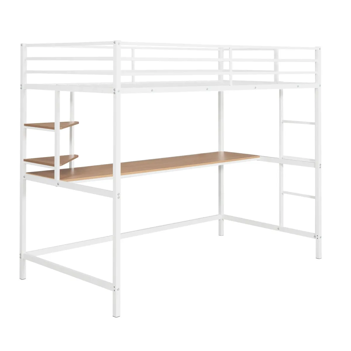 Metal Loft Bed with Desk and Shelf, Space-Saving Workstation for Kids & Teens