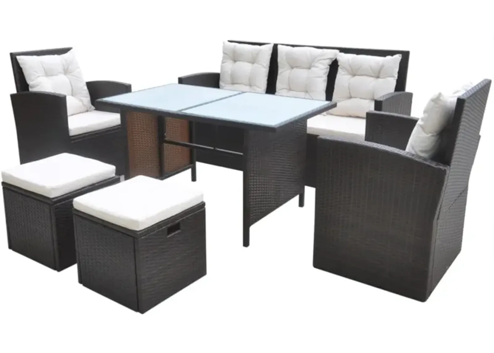 vidaXL 6 Piece Outdoor Dining Set with Cushions Poly Rattan Brown