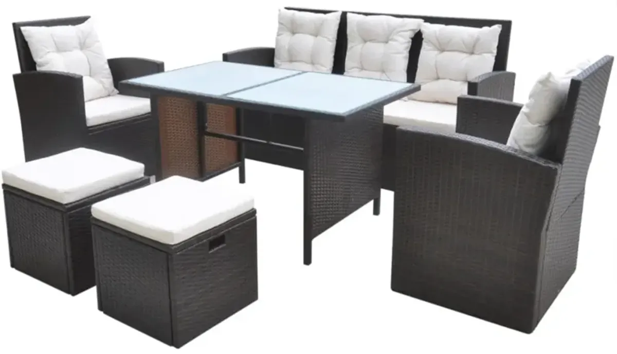 vidaXL 6 Piece Outdoor Dining Set with Cushions Poly Rattan Brown