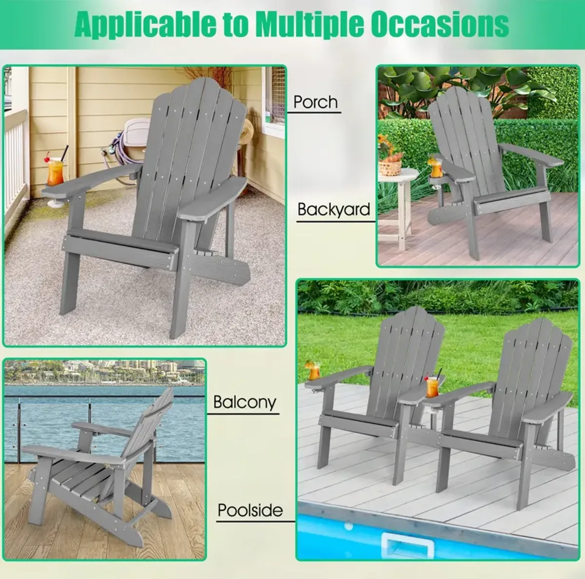 Weather Resistant HIPS Outdoor Adirondack Chair with Cup Holder