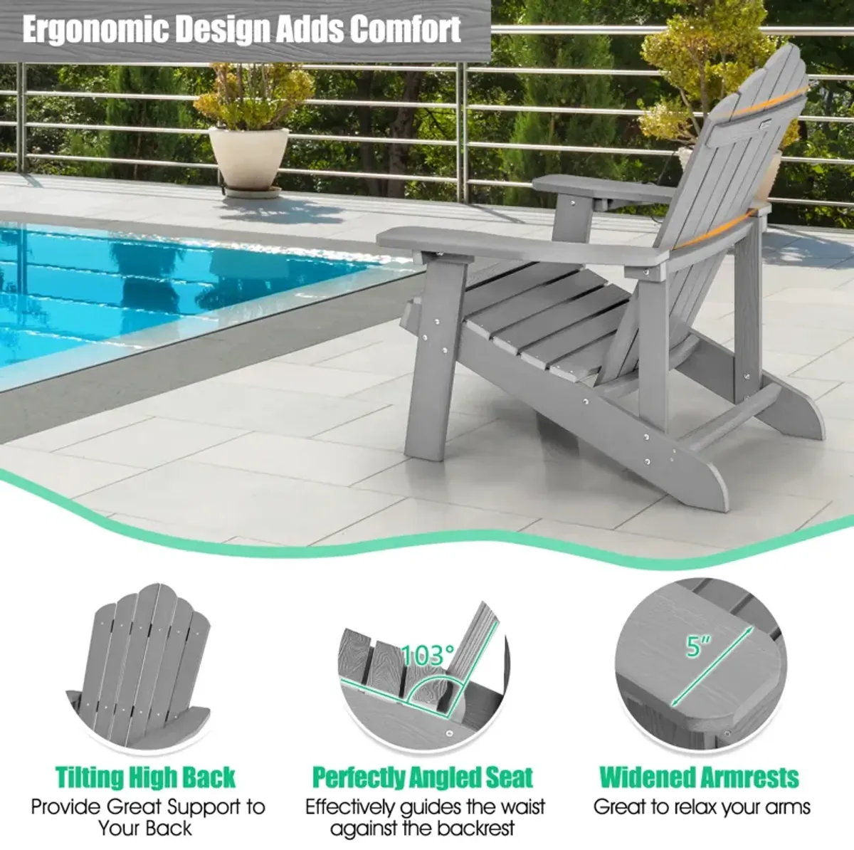 Weather Resistant HIPS Outdoor Adirondack Chair with Cup Holder