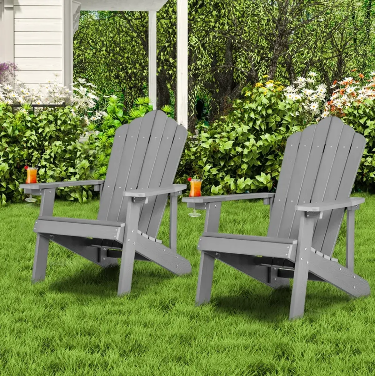 Weather Resistant HIPS Outdoor Adirondack Chair with Cup Holder