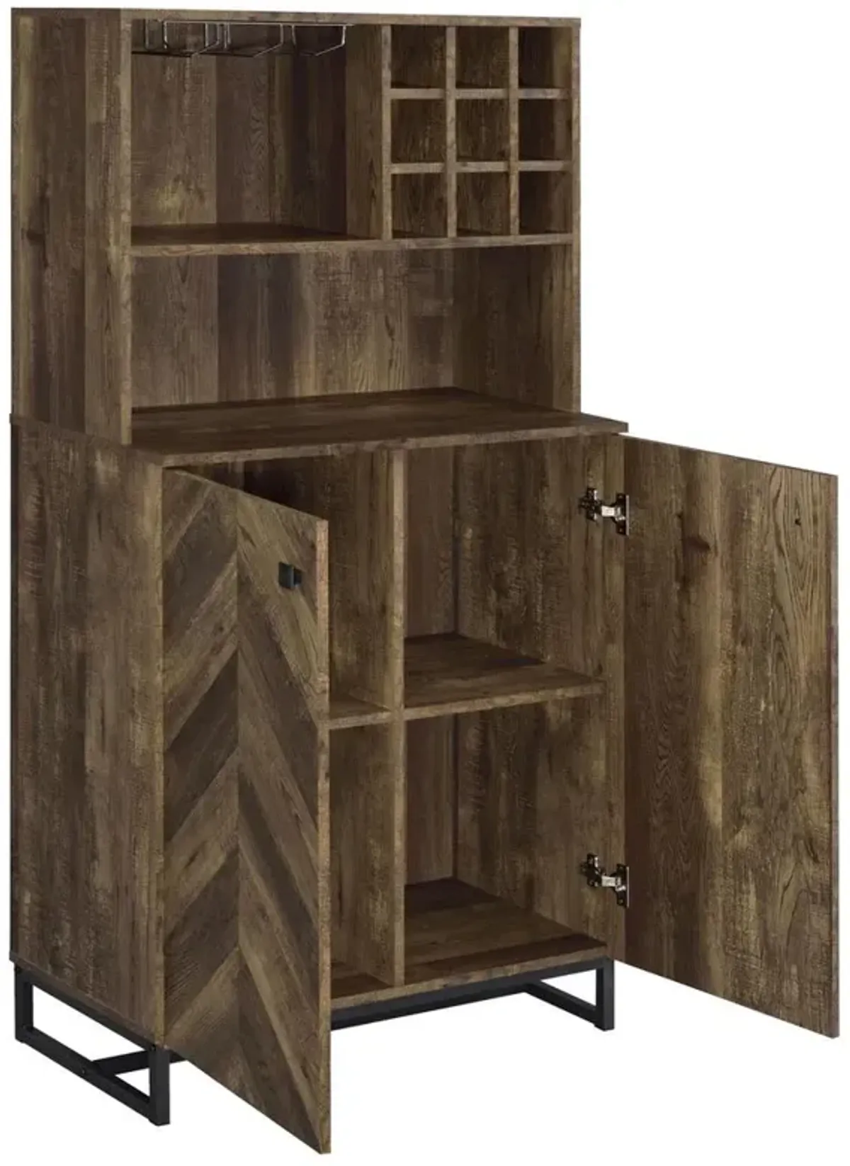 Mendoza 2-door Wine Cabinet Rustic Oak Herringbone and Gunmetal