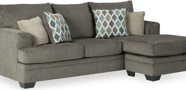 Orsten Sofa Chaise, Slate Gray Chenille, 4 Throw Pillows, 92 Inch - Benzara