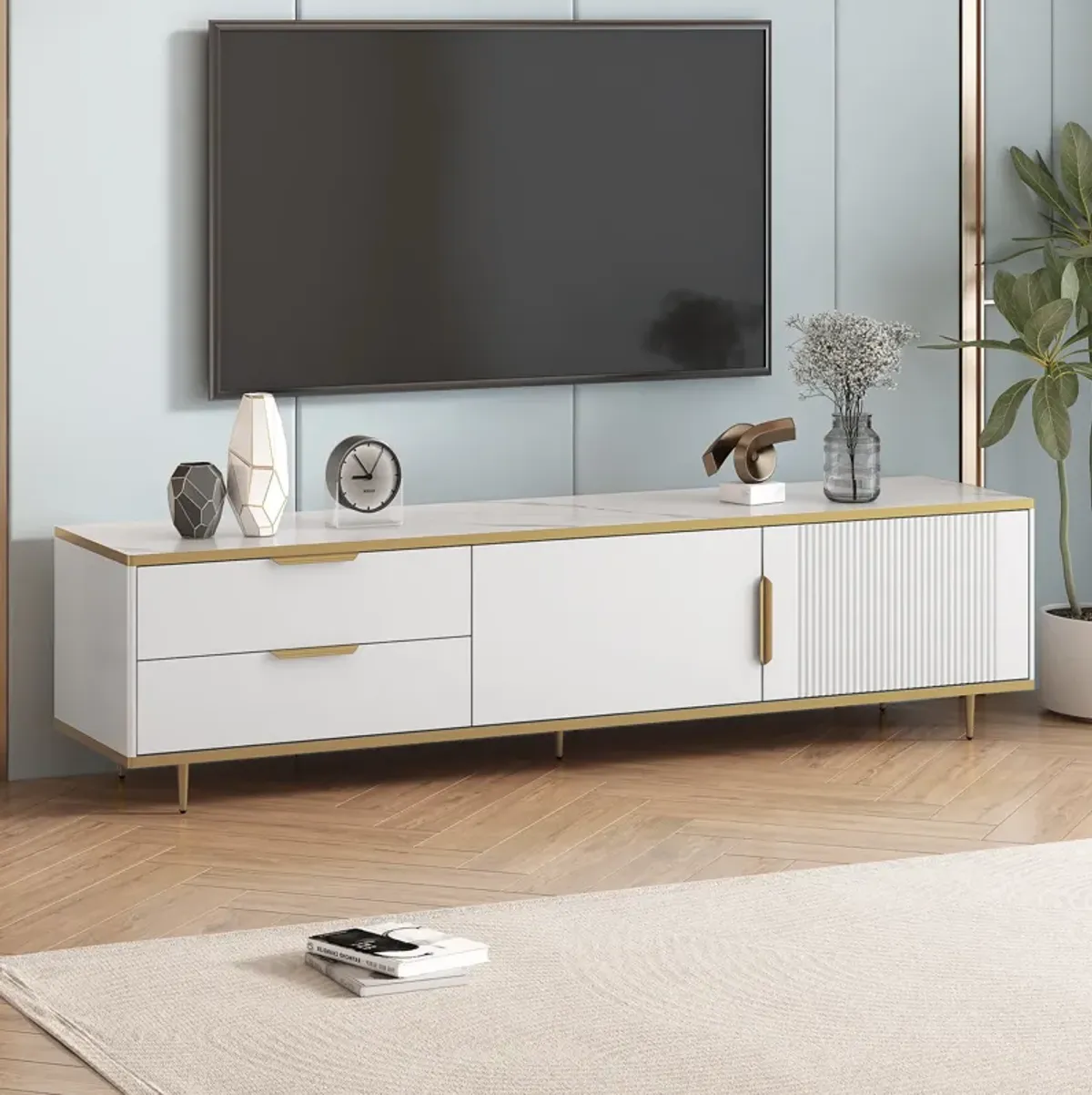 Merax Modern TV Stand with 2 Drawers and 2 Cabinets