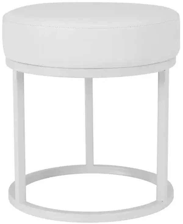 Tane 18 Inch Modern Accent Stool, Round Padded White Faux Leather Seat - Benzara