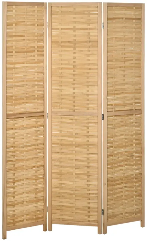 3 Panel Room Divider 5.5Ft Tall Bamboo Portable Folding Privacy Screens Natural